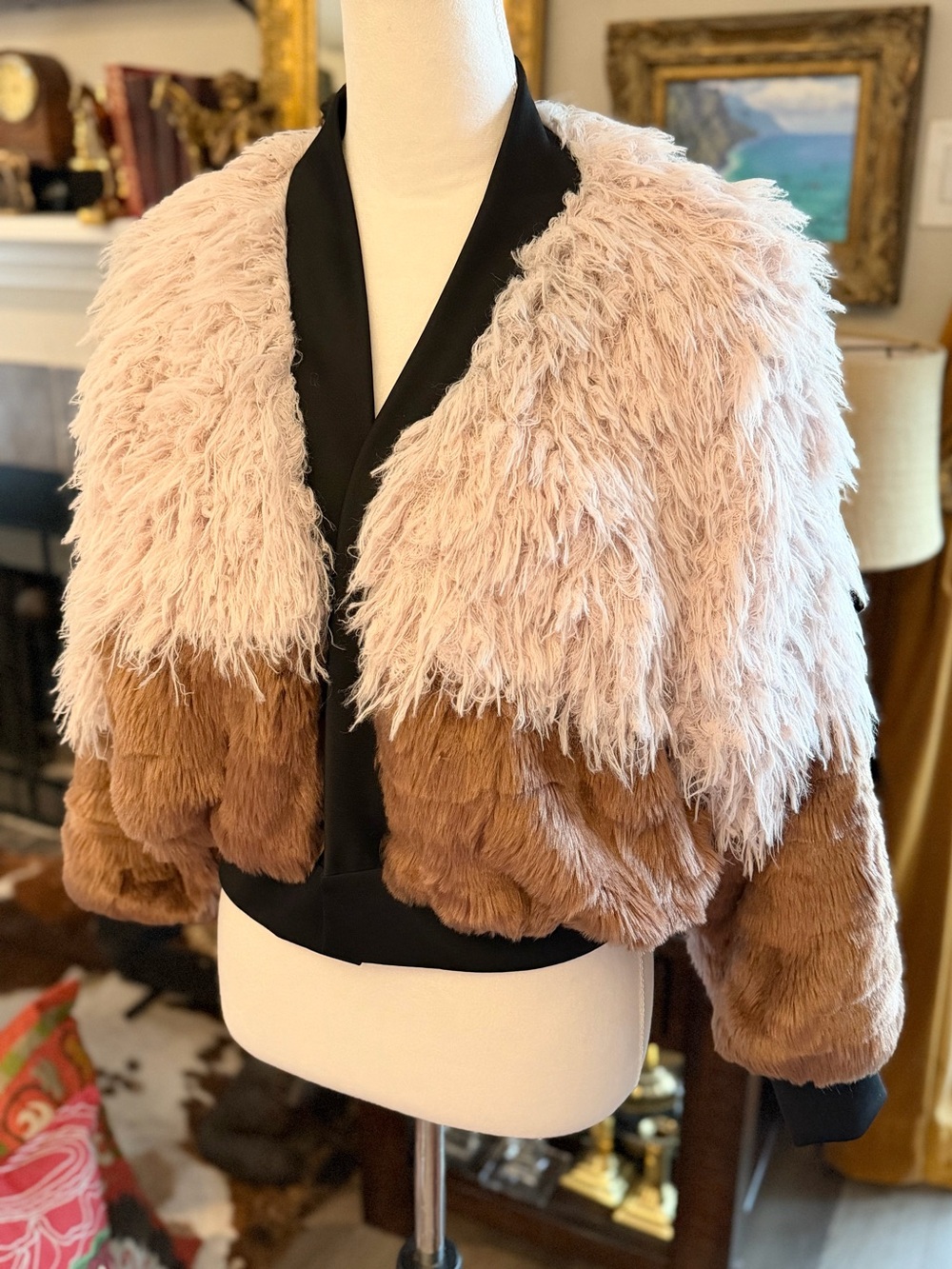 TDS The Design Studio Women's Two-Tone Faux Fur Jacket Made In America One Size